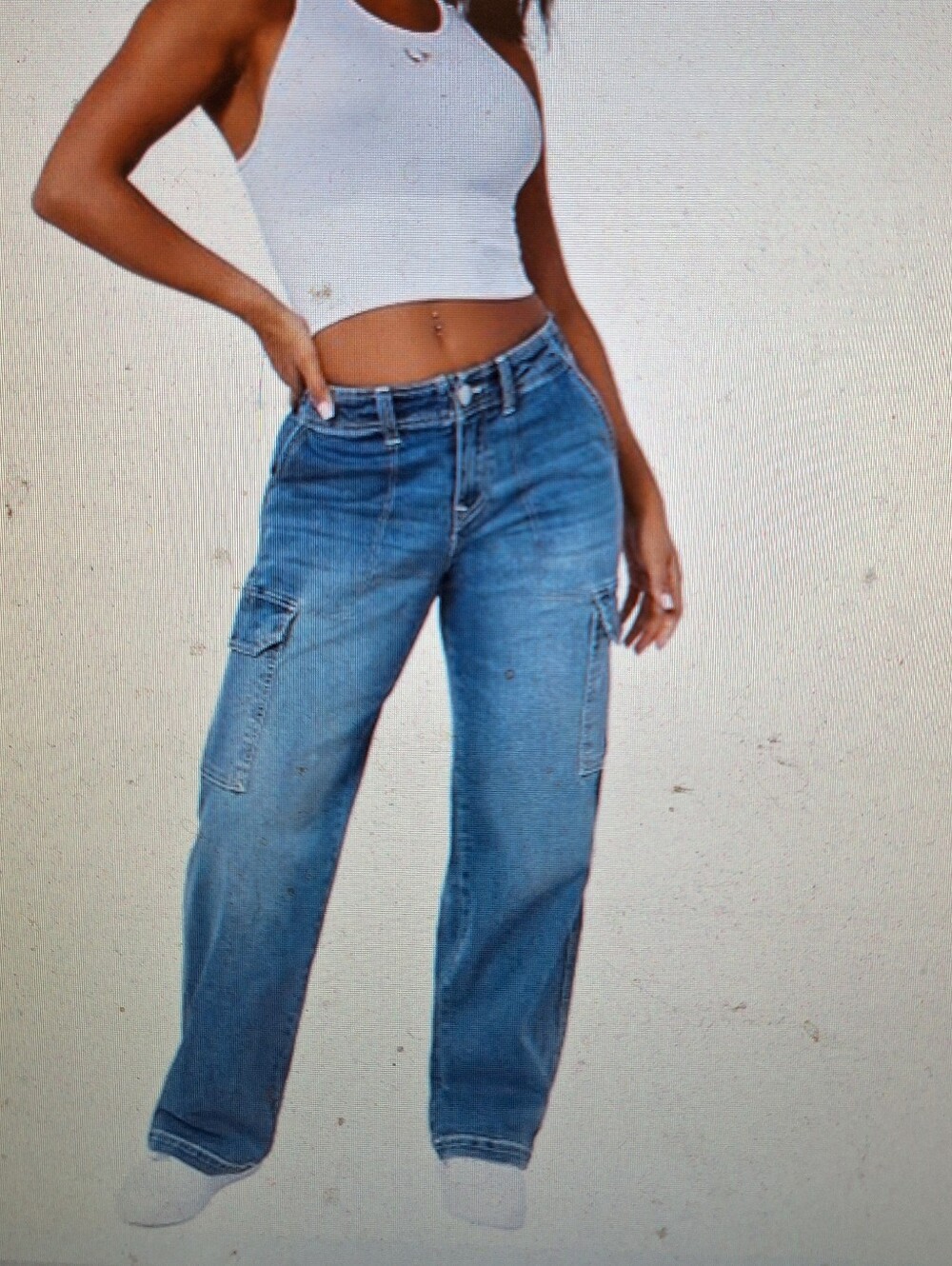 True Religion Blue Wide Leg Flare Jeans CARGO Wintry Plus Size Ladies 42 x 32
